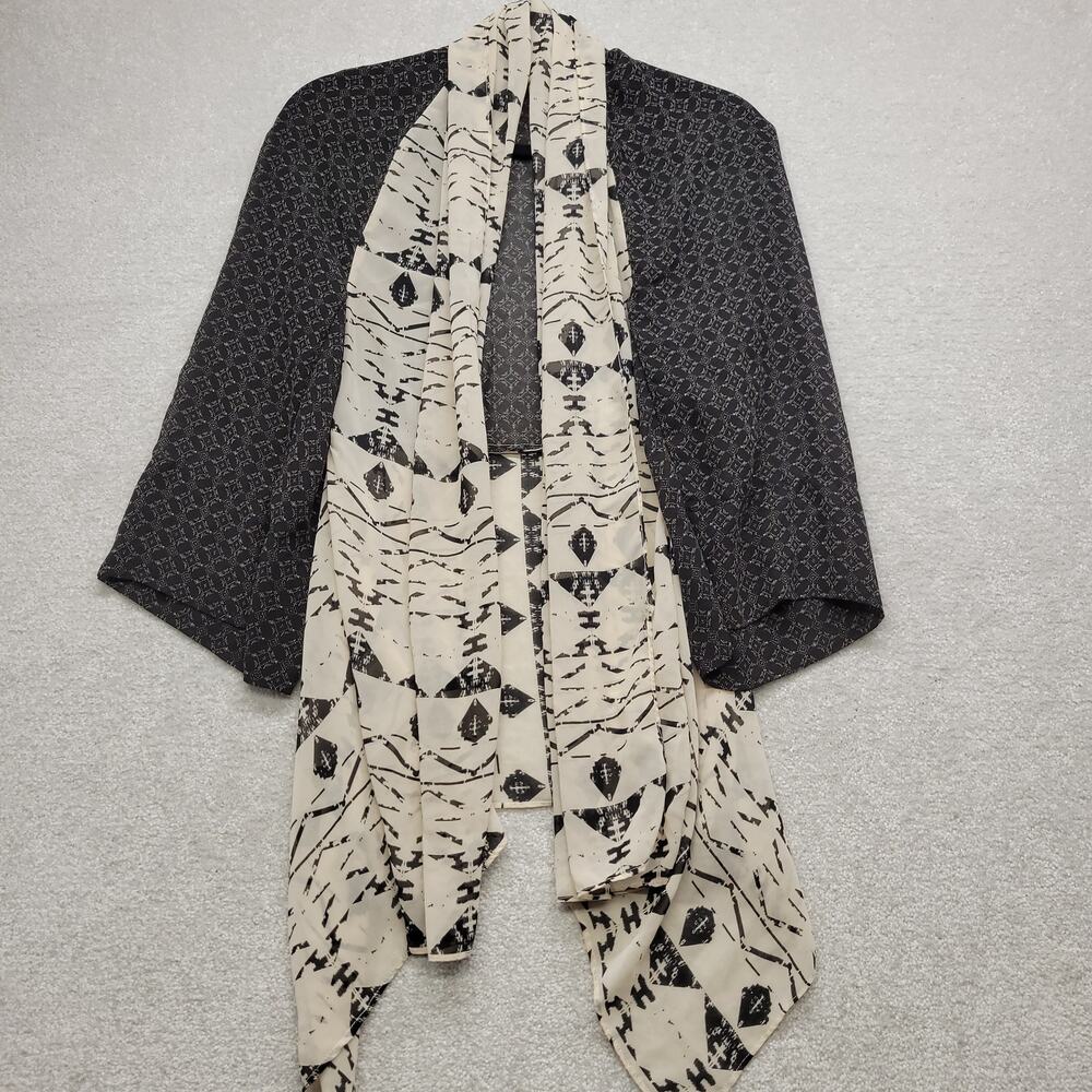 Eoote Womens XS/S Kimono Cardigan Black Cream Tribal Boho Open Front